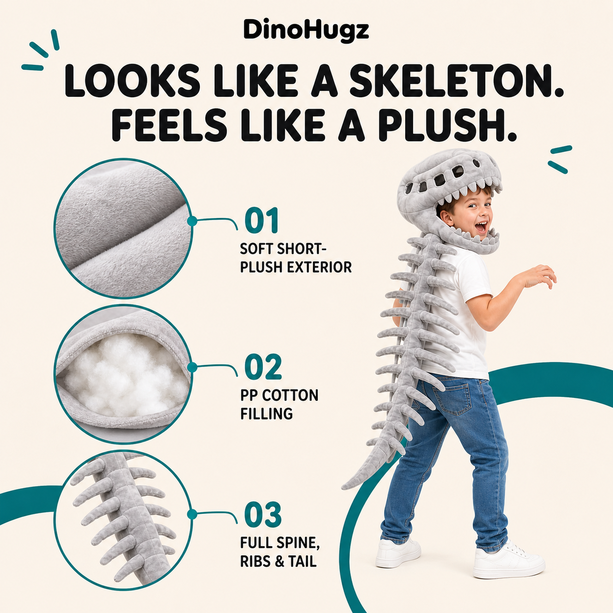 DinoHugz™ Dinosaur Skeleton Plush Costume